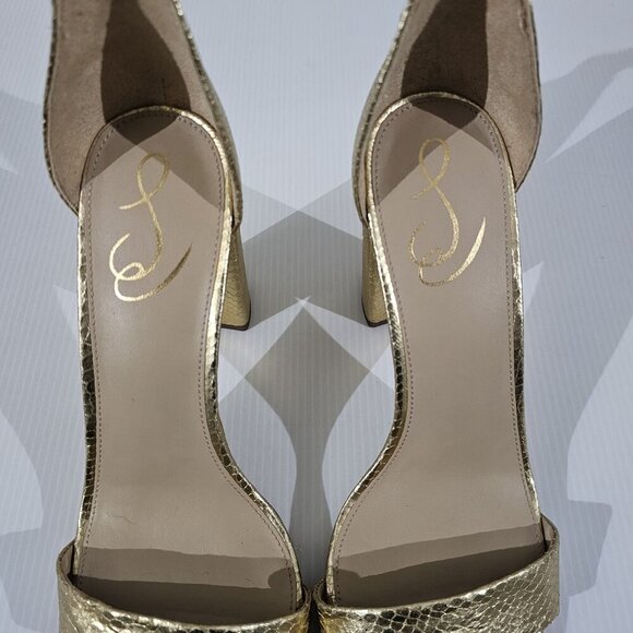 Sam Edelman Yaro Block Heel Sandal Gold Snake Embossed Vegan Leather Size 11 - Picture 10 of 16